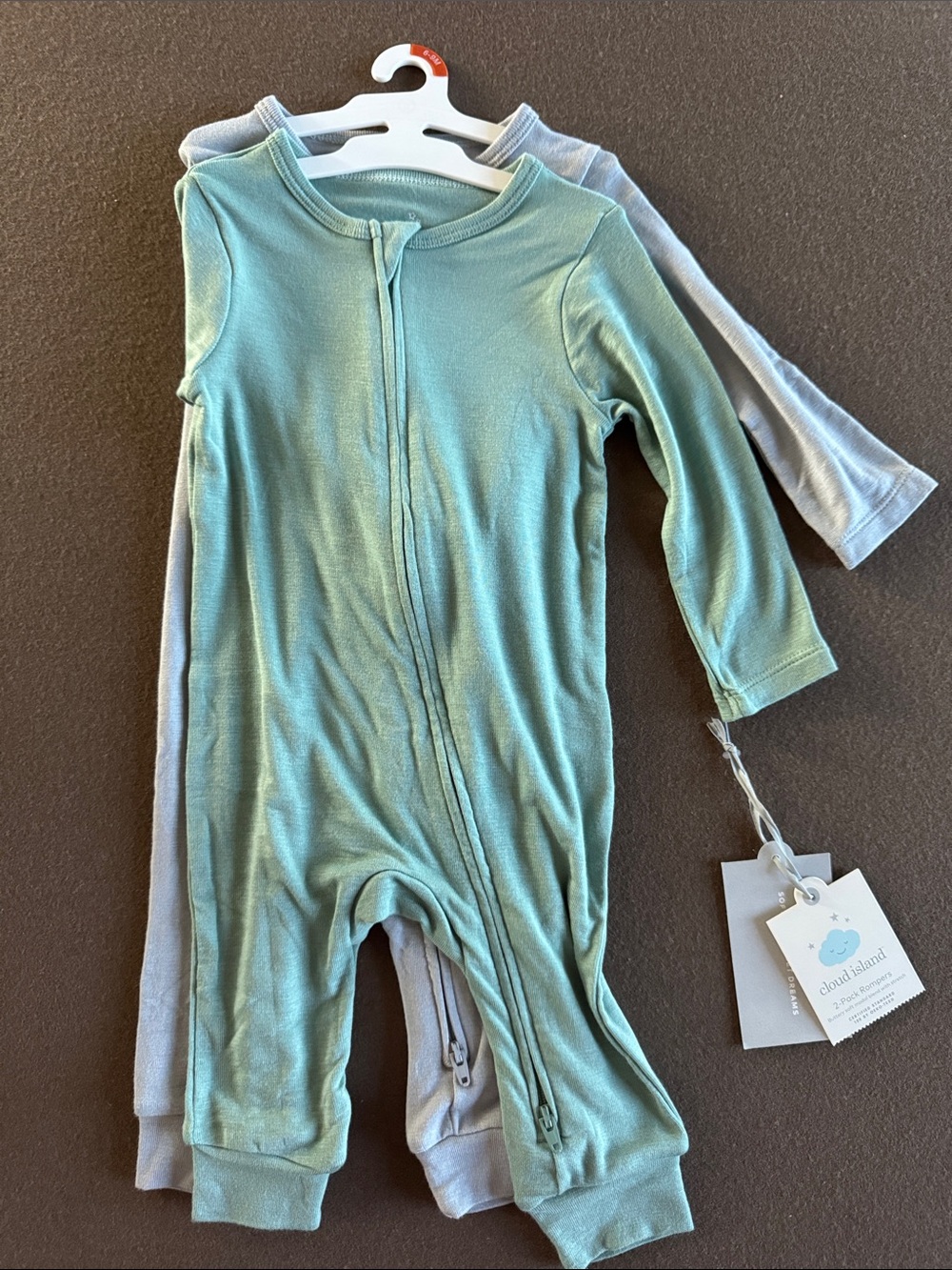 cloud island Sage Green and Light Gray Zip Front Baby One-Piece Footie